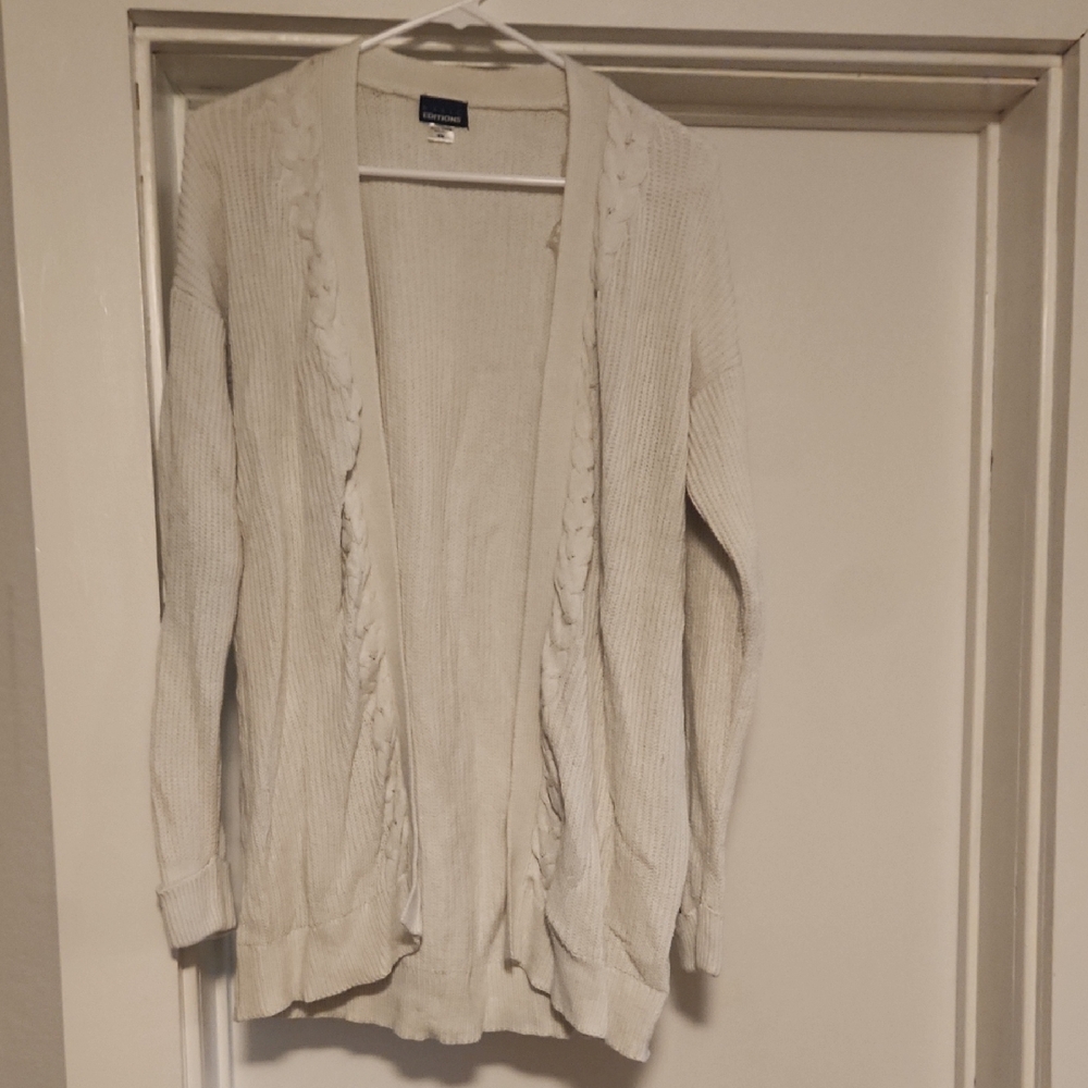 Basic Editions White Cardigan Sweater Open-Front Knit